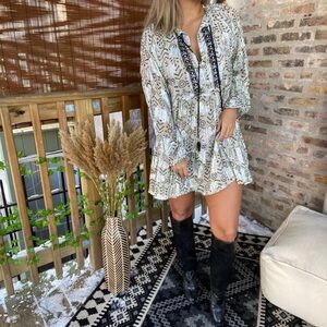 Zara tie neck flare dress boho chiffon metallic